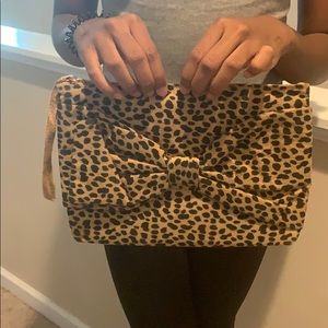 Leopard print bow clutch
